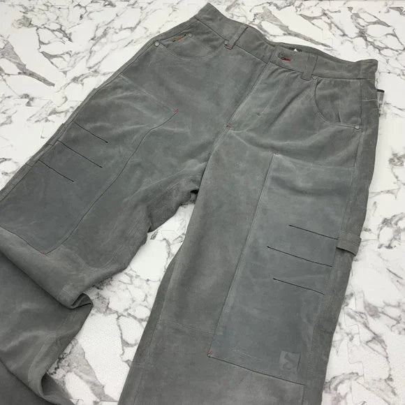 Men’s Davoucci Grey Tiny Corduroy Genuine Suede Leather Pants NWT