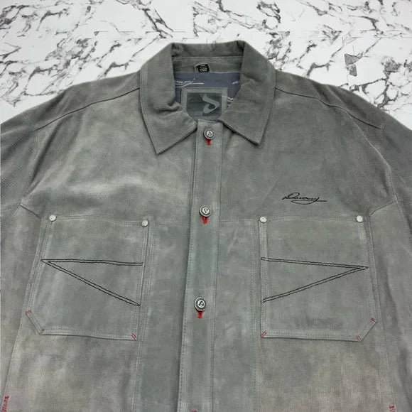 Men's Davoucci Grey Tiny Corduroy Genuine Suede Leather Jacket NWT