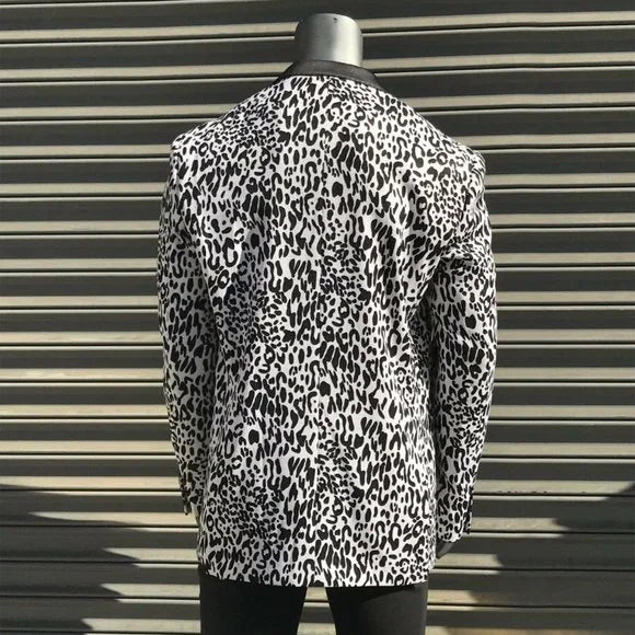 Men’s Angelino Black | White Leopard Casual Prom | Tuxedo | Blazer NWT