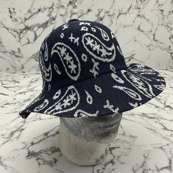 Men's Kangol Navy | White Paisley Wide Brim Casual Hat NWT