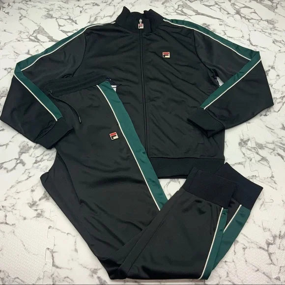 Men’s Fila Black | Green | White Pipping Casual Tracksuits Outfits Sets NWT