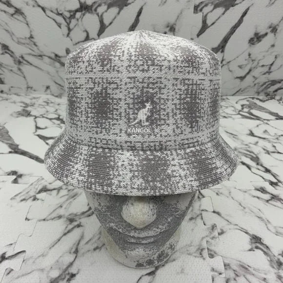 Men's Kangol Grey | White Grunge Plaid Bin Bucket Hat NWT