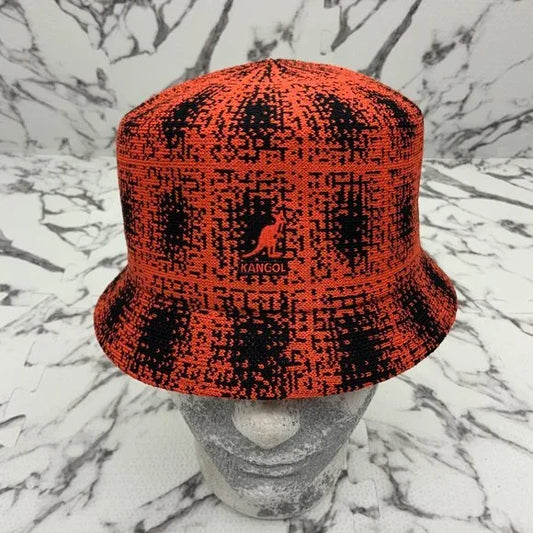 Men's Kangol Burn Orange | Black Grunge Plaid Bin Bucket Hat NWT