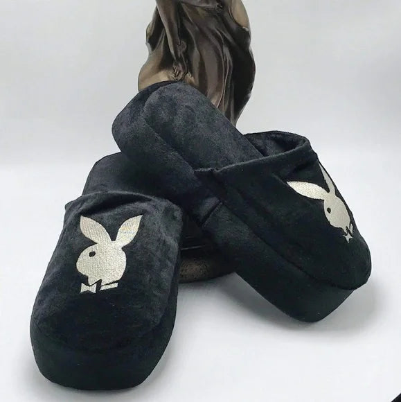 Women’s Playboy Black | White Slippers NWT