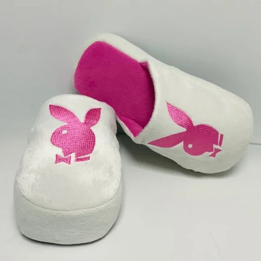 Women's Playboy White | Hot Pink Fashion Slippers NWT