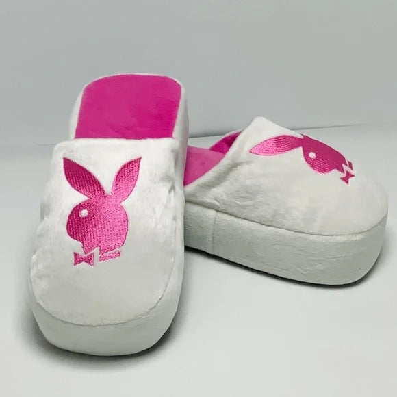 Women's Playboy White | Hot Pink Fashion Slippers NWT