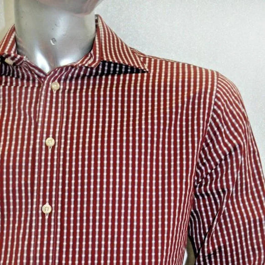 Men's Rufus Striped Burgundy | White Long Sleeve Button Down Shirt NWT