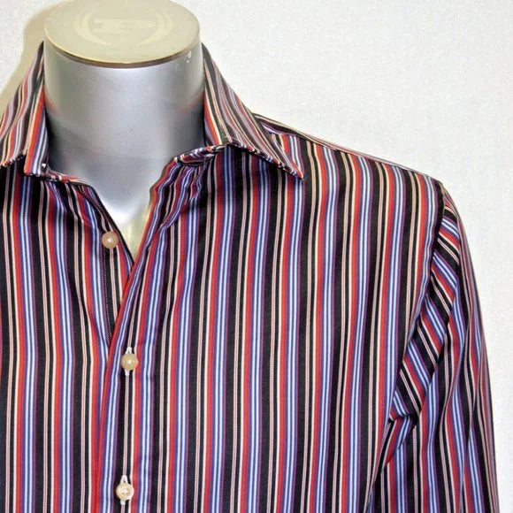 Men's Rufus Pinstripe Black | Red | Silver | Royal Blue Button Down Shirt NWT