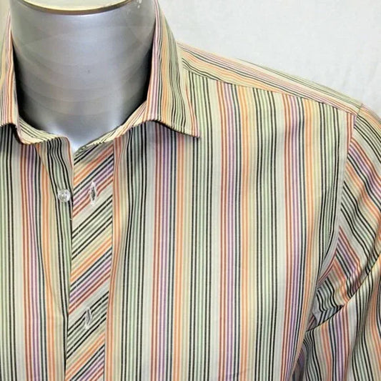 Men's Rufus Beige | Green | Orange | Purple | Black Pinstripe Button Down Shirt NWT