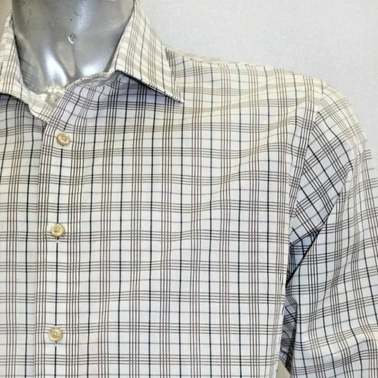 Men's Rufus Plaid White | Brown | Navy Long Sleeve Button Down Shirt NWT