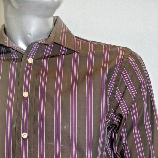 Men's Rufus Striped Brown | Eggplant Long Sleeve Button Down Shirt NWT