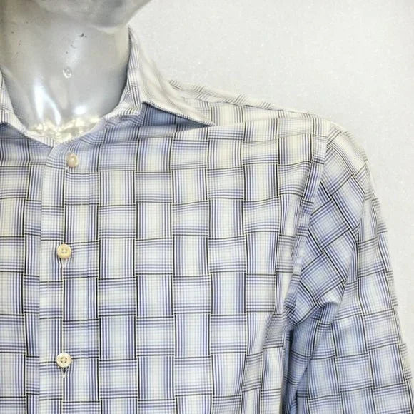 Men's Rufus Plaid White | Lt. Blue | Black | Lt.Blue Button Down Shirt NWT