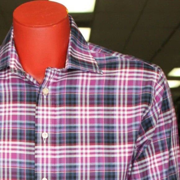 Men's Rufus Fuchsia | Navy | White | Burgundy Plaid Button Down Shirt NWT