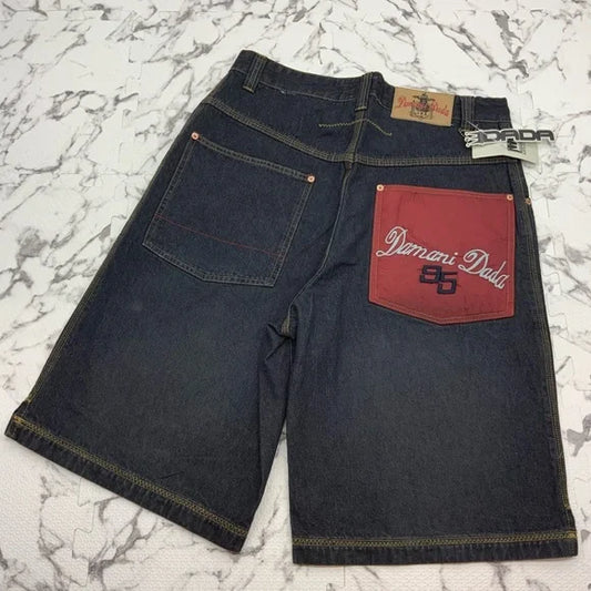 Men's Dada Dk Blue | Red Pocket Denim Shorts NWT