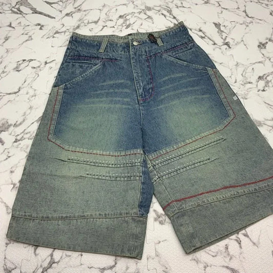 Men's Vokal by Nelly Mid Blue | Vintage | Red |Khaki Stitched Denim Shorts NWT