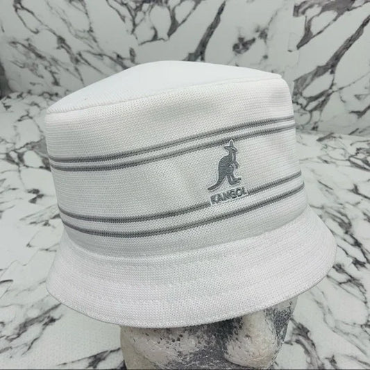 Men's Kangol Old School Stripe White | Grey Casual Bucket Hats NWT