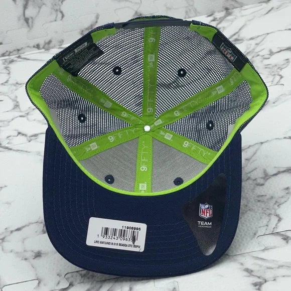 Men's New Era Cap Navy | Lime Green Sea Hawks 9FIFTY Snapback NFL Hat NWT