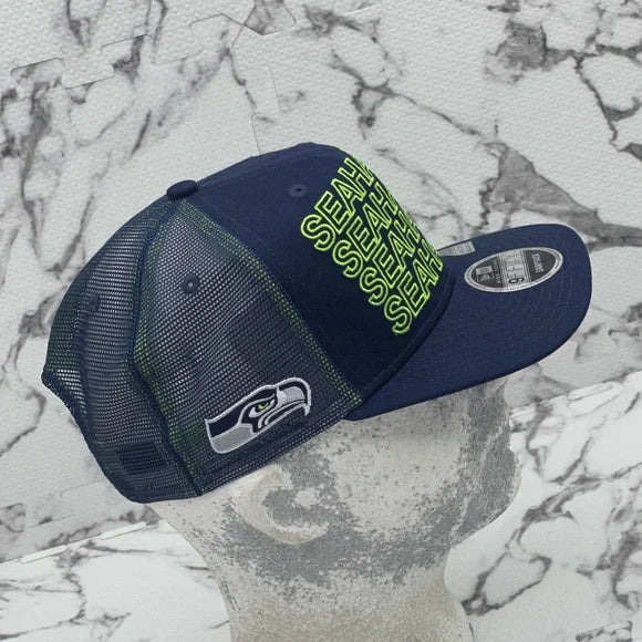 Men's New Era Cap Navy | Lime Green Sea Hawks 9FIFTY Snapback NFL Hat NWT