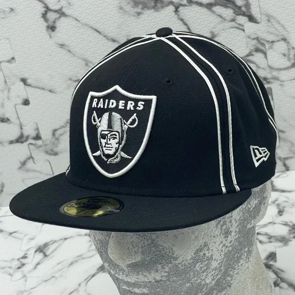 Men's New Era Cap Black | White Double Pipping Raiders NFL 59FIFTY Hats NWT