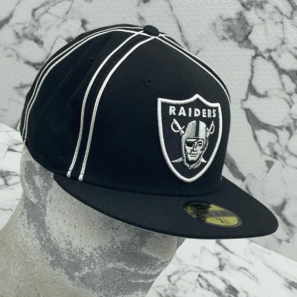 Men's New Era Cap Black | White Double Pipping Raiders NFL 59FIFTY Hats NWT