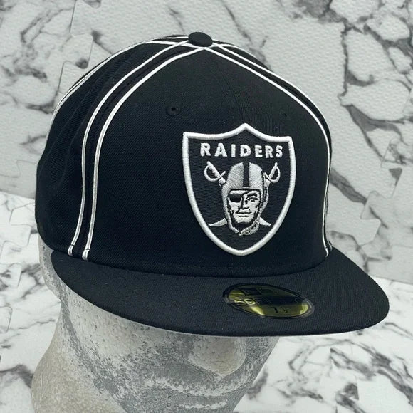 Men's New Era Cap Black | White Double Pipping Raiders NFL 59FIFTY Hats NWT