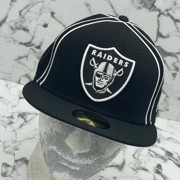 Men's New Era Cap Black | White Double Pipping Raiders NFL 59FIFTY Hats NWT