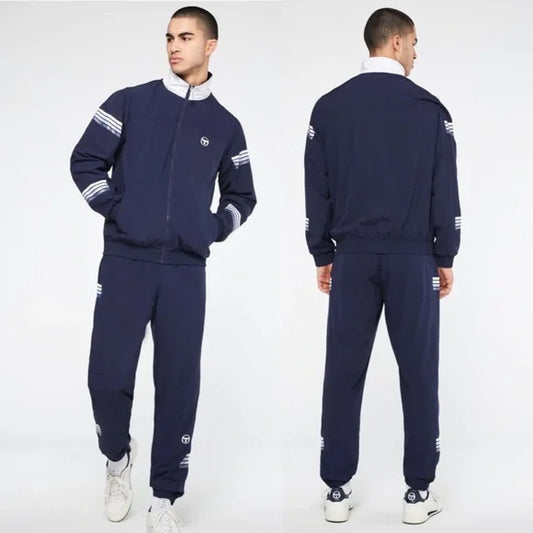 Men’s Sergio Tacchini Navy | White & Pastel Stripes Soft Windbreaker Tracksuit NWT