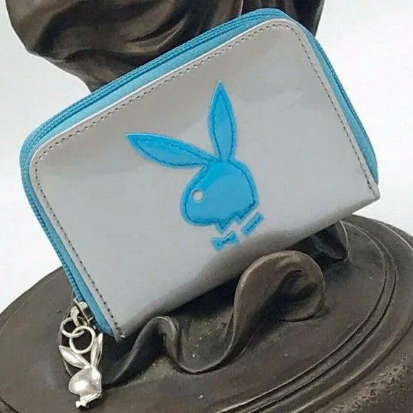 Women’s Playboy Grey | Blue Patent Fashion Wallet NWT