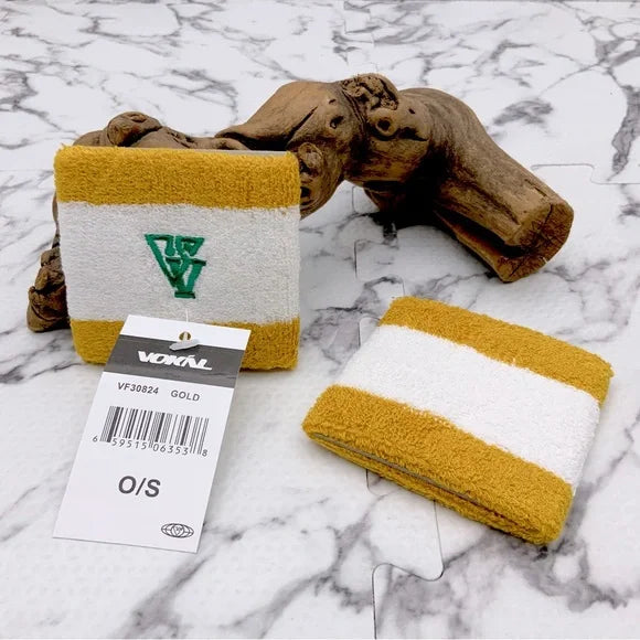 Men’s Vokal White | Gold | Green Performance Wristband Set by Nelly NWT