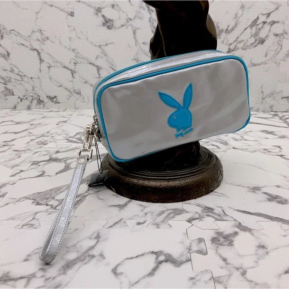 Women’s Playboy Grey | sky Blue Patent Fashion Make Up Bag NWT