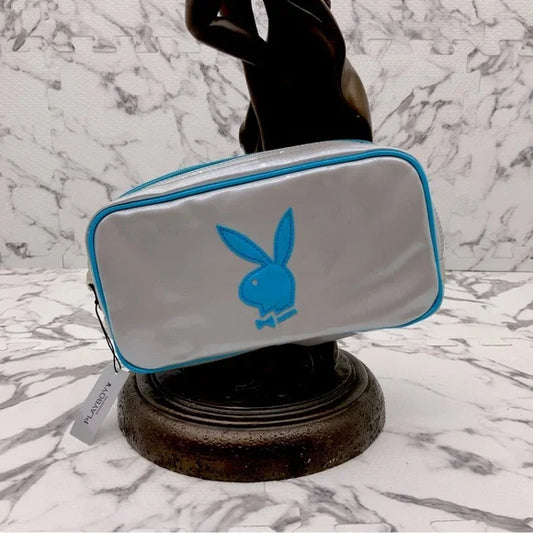 Women’s Playboy Grey | sky Blue Patent Fashion Make Up Bag NWT