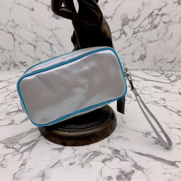 Women’s Playboy Grey | sky Blue Patent Fashion Make Up Bag NWT