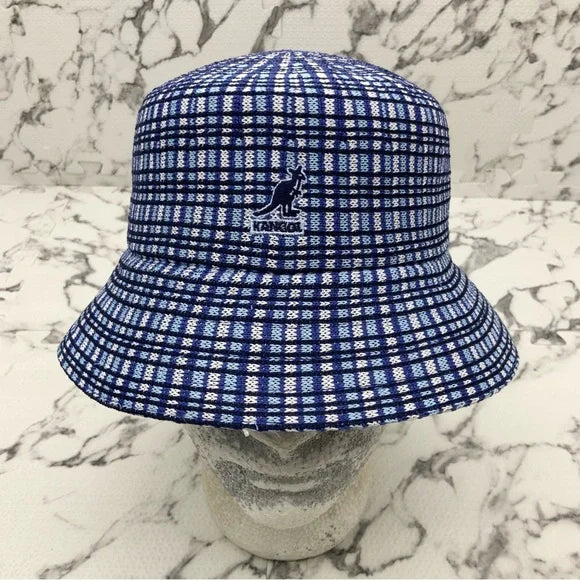 Men's Kangol Prep Plaid Navy | White | Sky Blue Lahinch Bucket Hat NWT