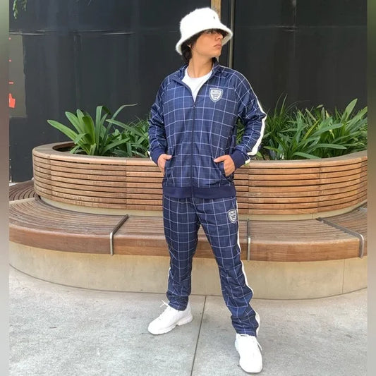 Men's Fila Navy | Teal | White Plaid Casual Tracksuits NWT