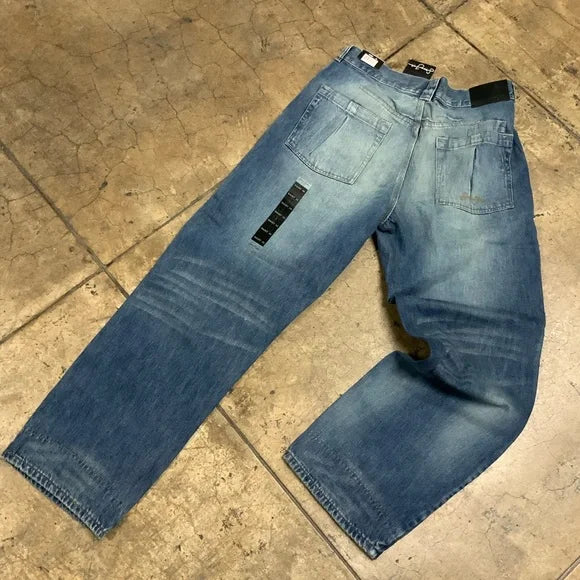 Men's Sean John Mid Blue Sandblast Wide Leg Denim Pants NWT