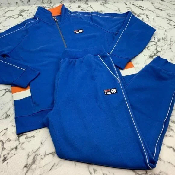 Men’s Fila Blue | Peach | White Pipping Organic Fleece Casual Tracksuits NWT