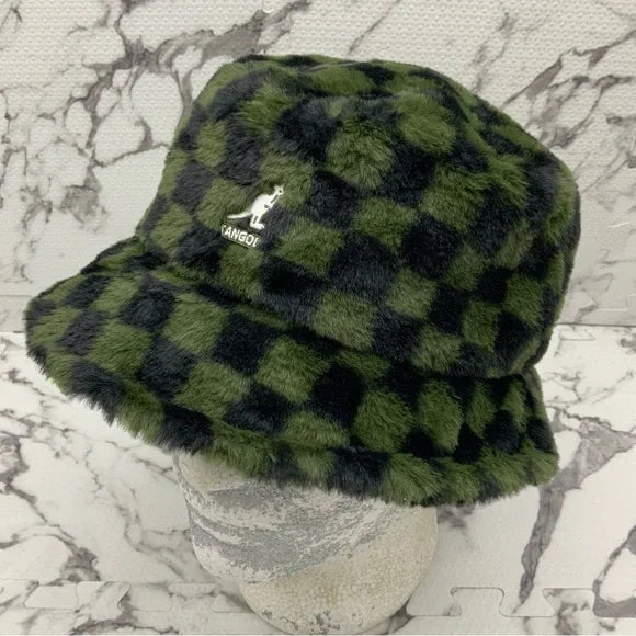 Men's Kangol Faux Fur Black | Green Checkers Lahinch Fuzzy Hat NWT