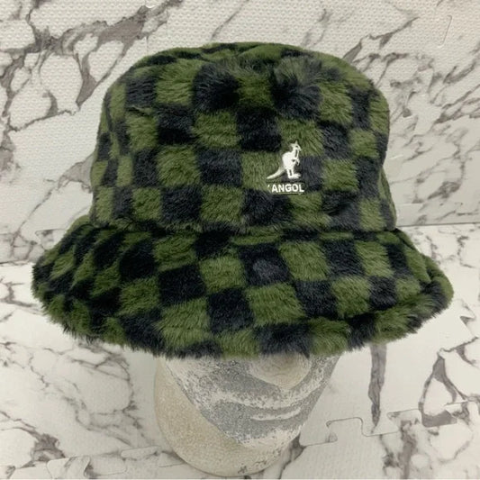 Men's Kangol Faux Fur Black | Green Checkers Lahinch Fuzzy Hat NWT