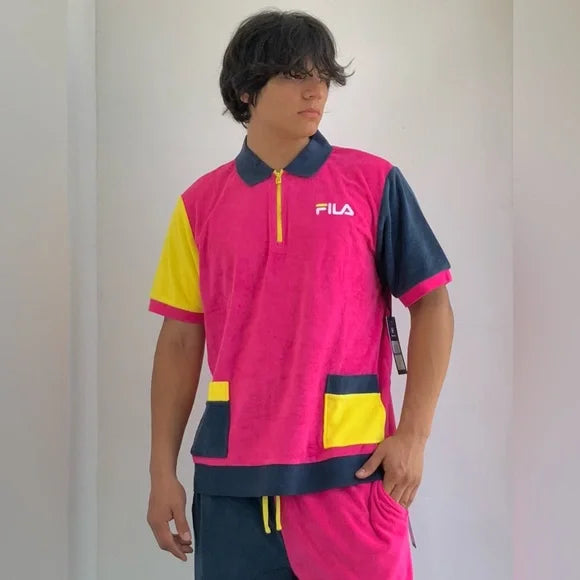 Men’s Fila Tennis Terry Cloth Hot Pink | Yellow | Navy Short Set NWT