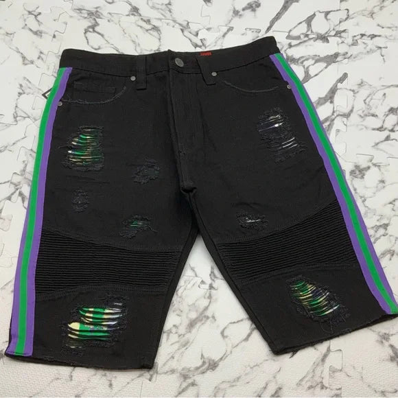 Men's Makobi Black | Purple | Green Denim Shorts NWT