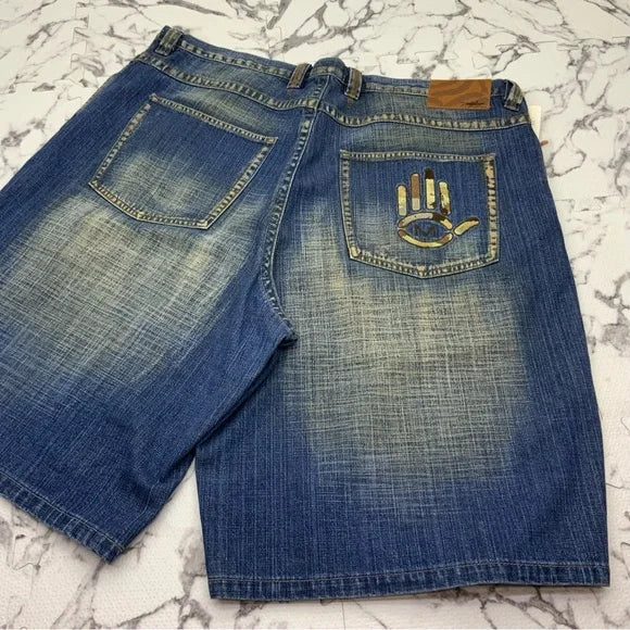 Men's Miskeen Dirty Vintage Blue Denim Shorts NWT