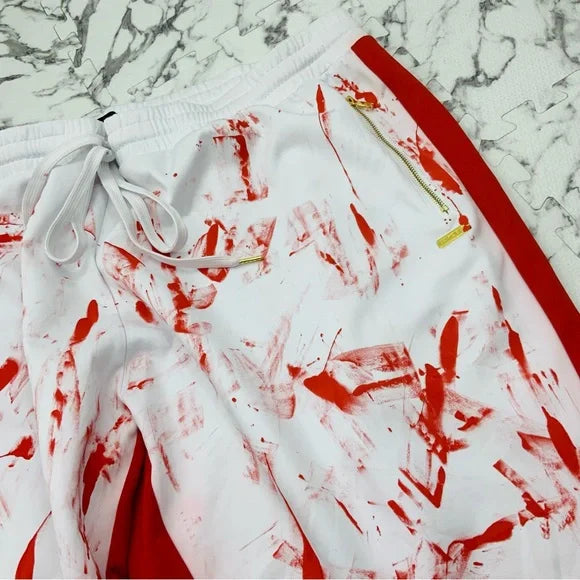 Men's Makobi Drawstring White | Red Hand-Painted Big & Tall Shorts NWT