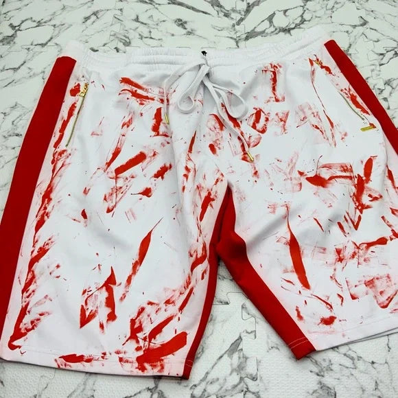 Men's Makobi Drawstring White | Red Hand-Painted Big & Tall Shorts NWT