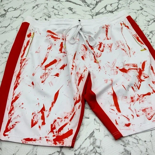 Men's Makobi Drawstring White | Red Hand-Painted Big & Tall Shorts NWT