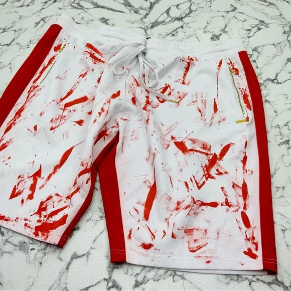 Men's Makobi Drawstring White | Red Hand-Painted Big & Tall Shorts NWT