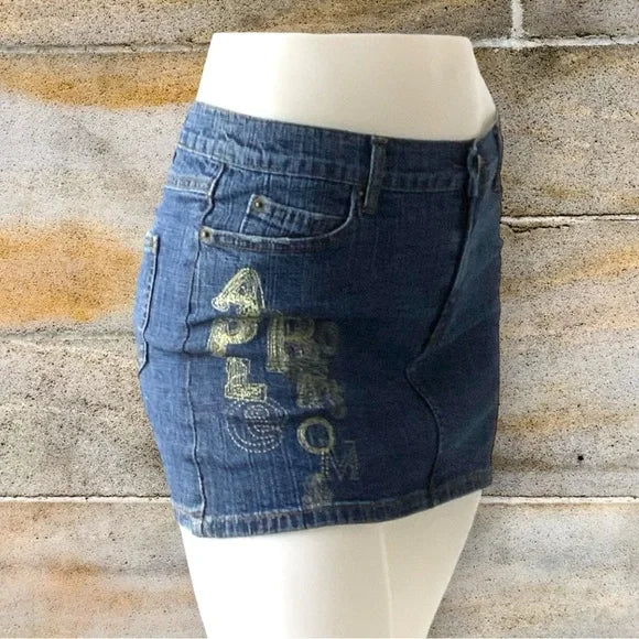 Women's Apple Bottoms Blue | Gold Denim Mini Skirts NWT