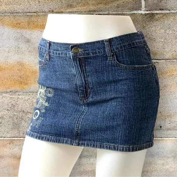 Women's Apple Bottoms Blue | Gold Denim Mini Skirts NWT