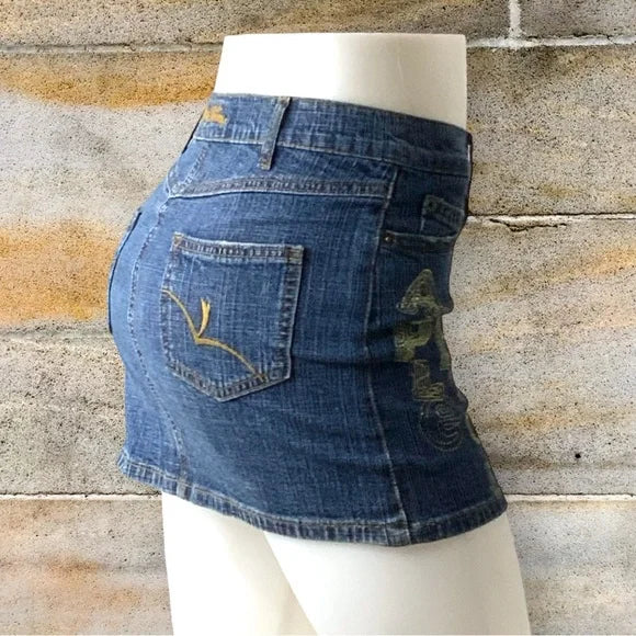 Women's Apple Bottoms Blue | Gold Denim Mini Skirts NWT