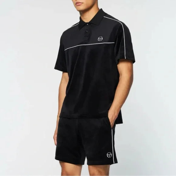 Men's Sergio Tacchini Black | White Pipping Velour Casual Short Set NWT