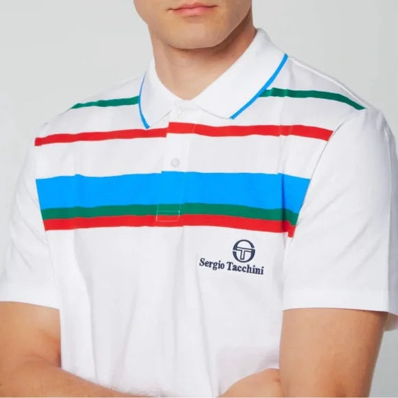 Men's Sergio Tacchini White | Blue | Red | Green Casual Polo Shirt NWT